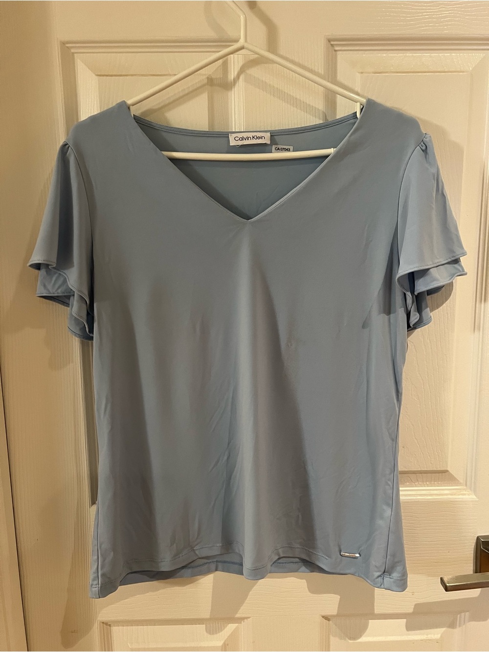 Calvin Klein Powder Blue V-Neck Flutter Sleeve Tee